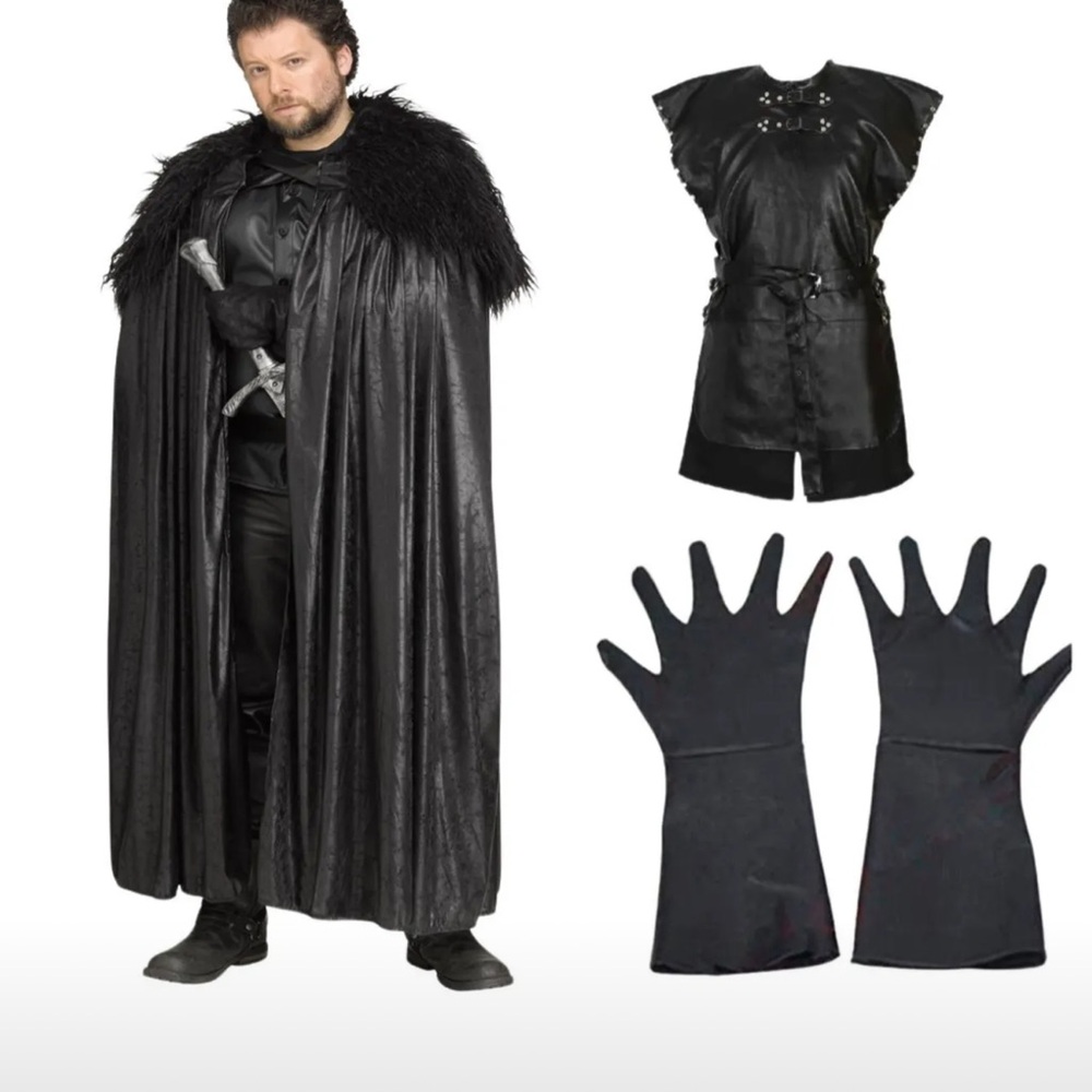 Black Men's Medieval Cloak Costume Set with Gloves and Tunic